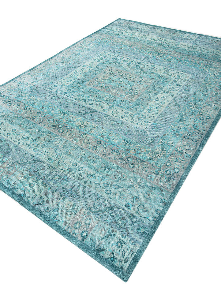 far pavilions blue wool and silk hand knotted Rug - FoldShot far pavilions blue wool and silk hand knotted Rug - FoldShot