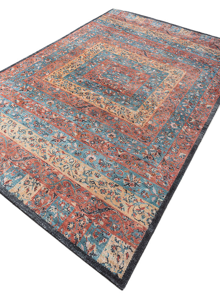 far pavilions red and orange wool and silk hand knotted Rug - FoldShot far pavilions red and orange wool and silk hand knotted Rug - FoldShot