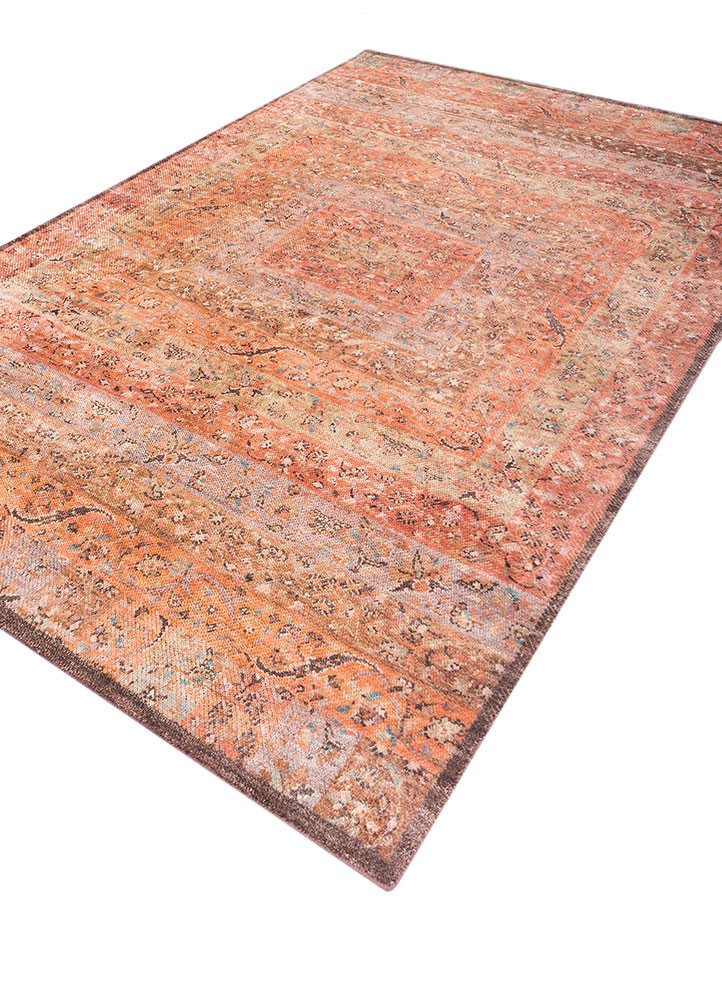 far pavilions red and orange wool and silk hand knotted Rug - FoldShot far pavilions red and orange wool and silk hand knotted Rug - FoldShot