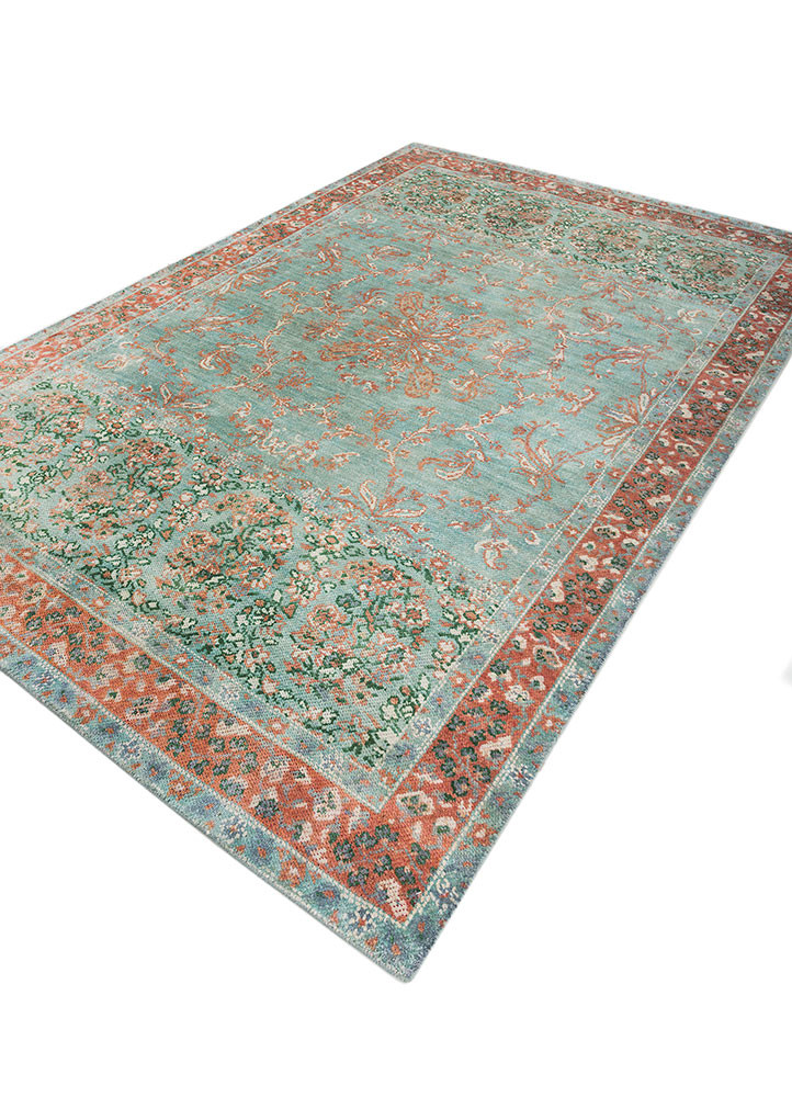 aprezo blue wool and silk hand knotted Rug - FoldShot aprezo blue wool and silk hand knotted Rug - FoldShot