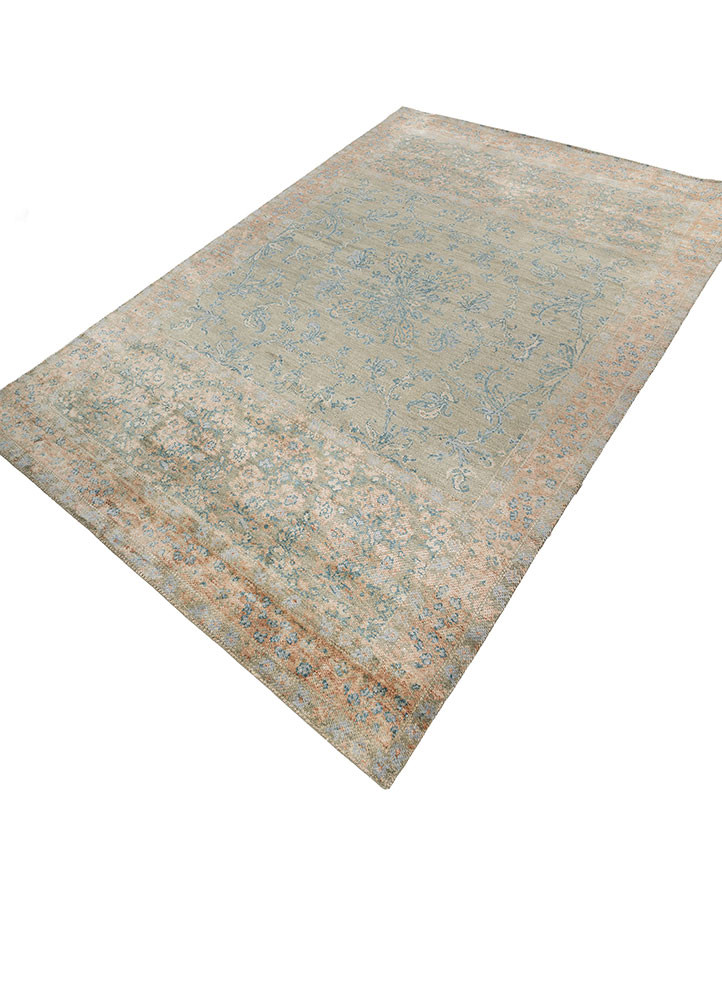 far pavilions green wool and silk hand knotted Rug - FoldShot far pavilions green wool and silk hand knotted Rug - FoldShot