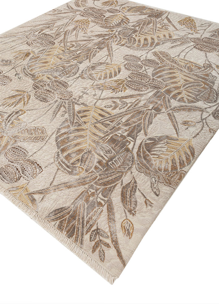 pansy ivory wool and bamboo silk hand knotted Rug - FoldShot pansy ivory wool and bamboo silk hand knotted Rug - FoldShot