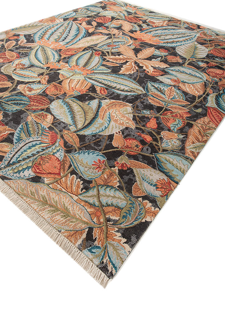 pansy blue wool and bamboo silk hand knotted Rug - FoldShot