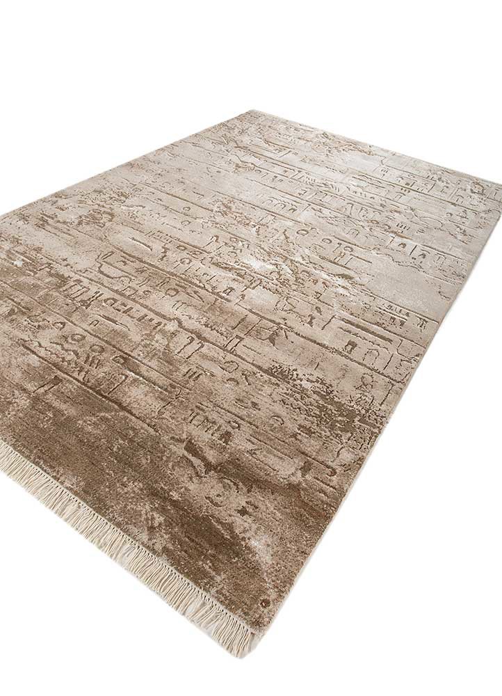 script beige and brown wool and bamboo silk hand knotted Rug - FoldShot script beige and brown wool and bamboo silk hand knotted Rug - FoldShot