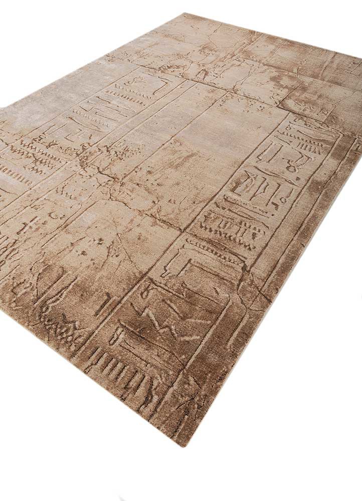 script beige and brown wool and bamboo silk hand knotted Rug - FoldShot