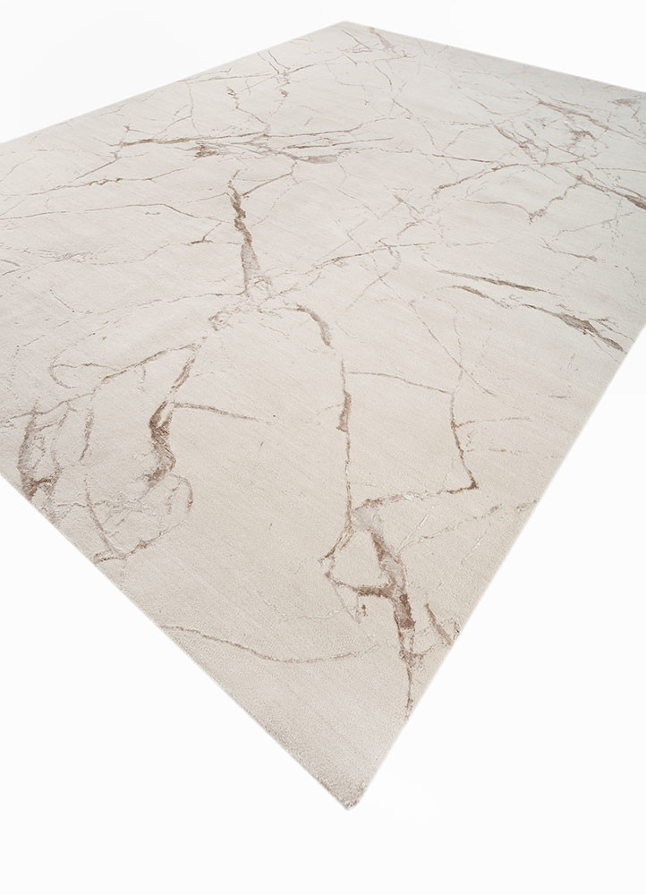 urban pause by kavi ivory wool and bamboo silk hand knotted Rug - FoldShot
