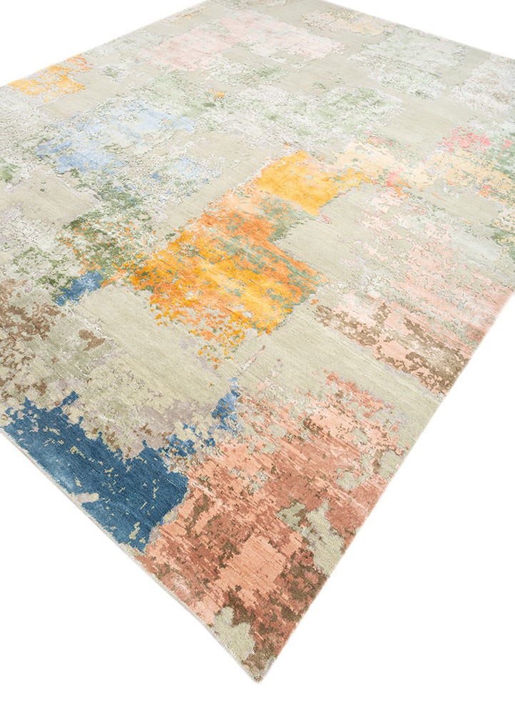 project error by kavi green wool and bamboo silk hand knotted Rug - FoldShot