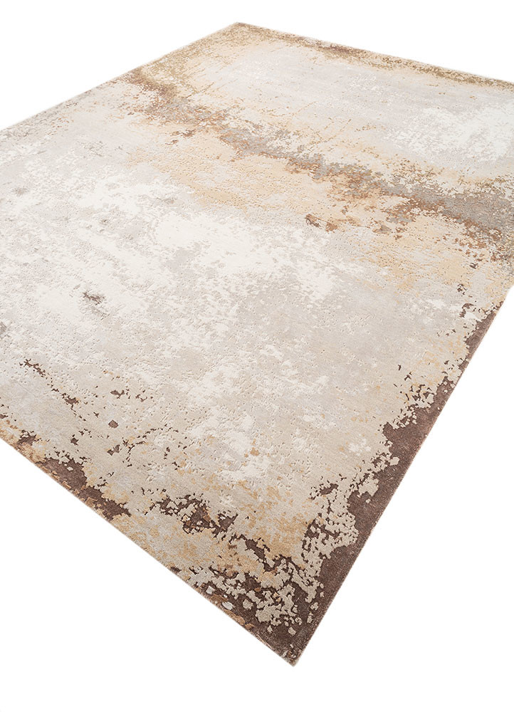 chaos theory by kavi ivory wool and bamboo silk hand knotted Rug - FoldShot