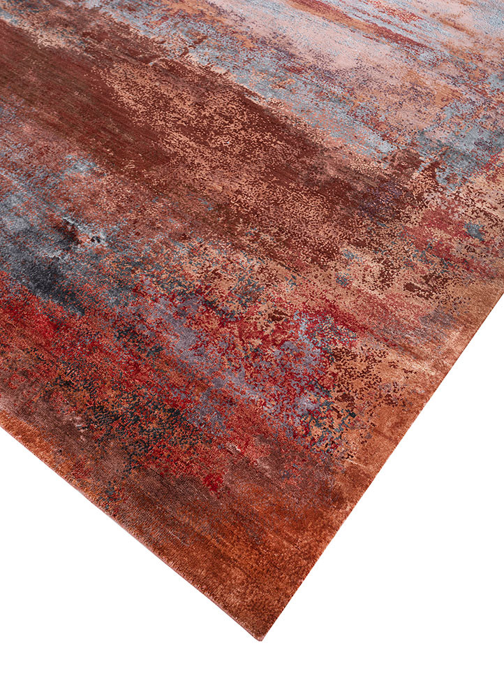 chaos theory by kavi red and orange wool and bamboo silk hand knotted Rug - FoldShot