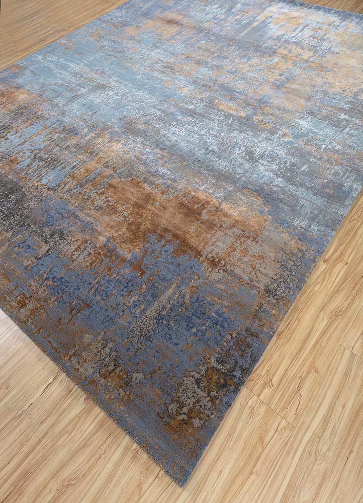 chaos theory by kavi blue wool and bamboo silk hand knotted Rug - FoldShot