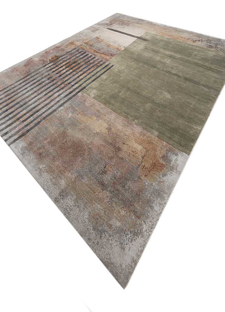 aakar by kavi grey and black wool and bamboo silk hand knotted Rug - FoldShot