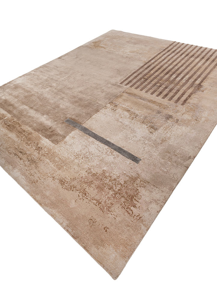 aakar by kavi beige and brown wool and bamboo silk hand knotted Rug - FoldShot aakar by kavi beige and brown wool and bamboo silk hand knotted Rug - FoldShot