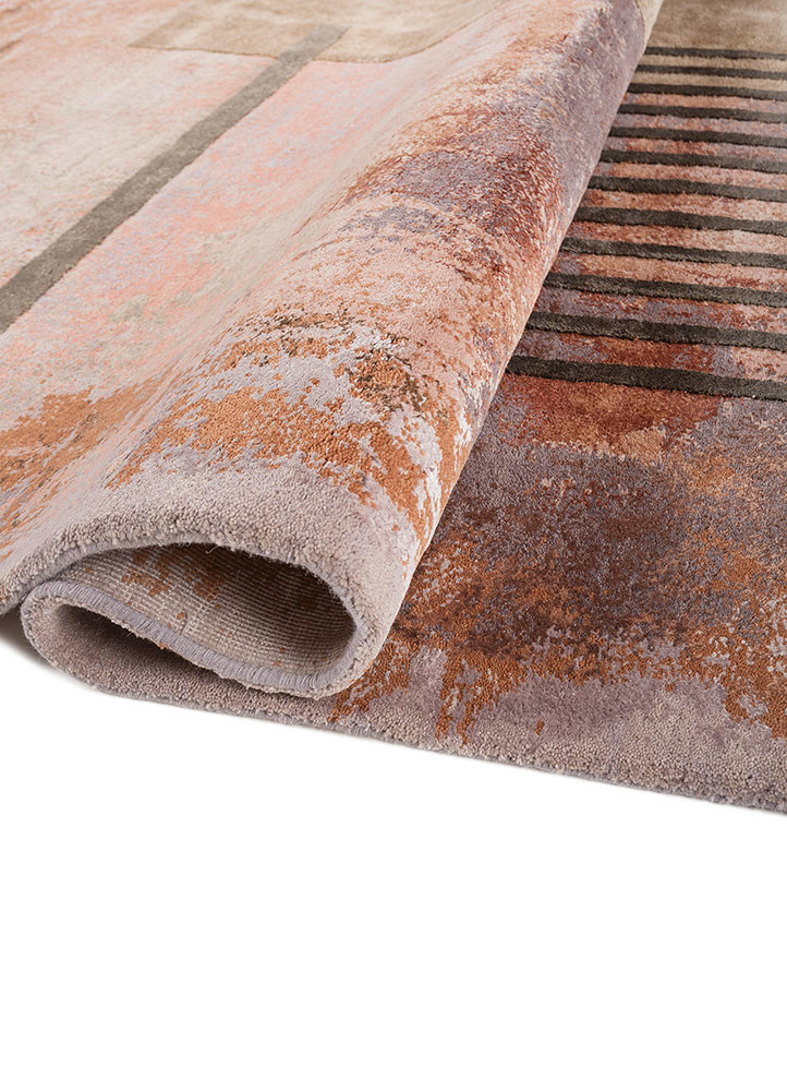 aakar by kavi pink and purple wool and bamboo silk hand knotted Rug - FoldShot