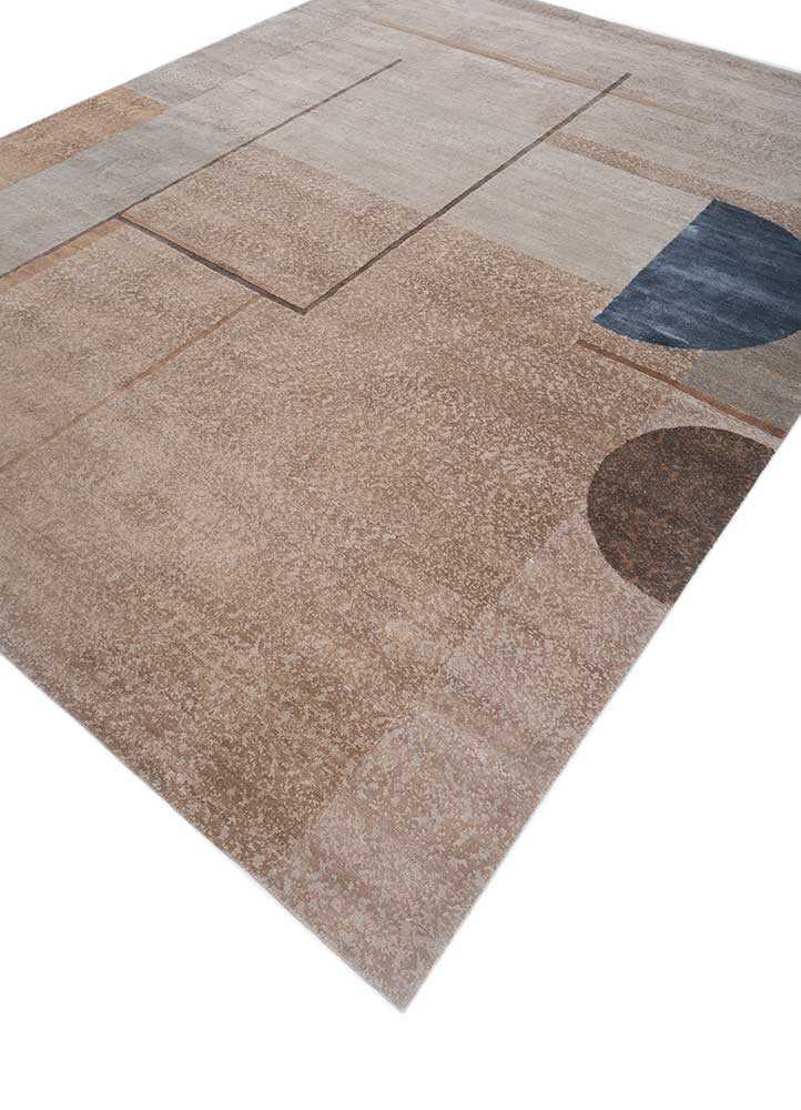 aakar by kavi beige and brown wool and bamboo silk hand knotted Rug - FoldShot
