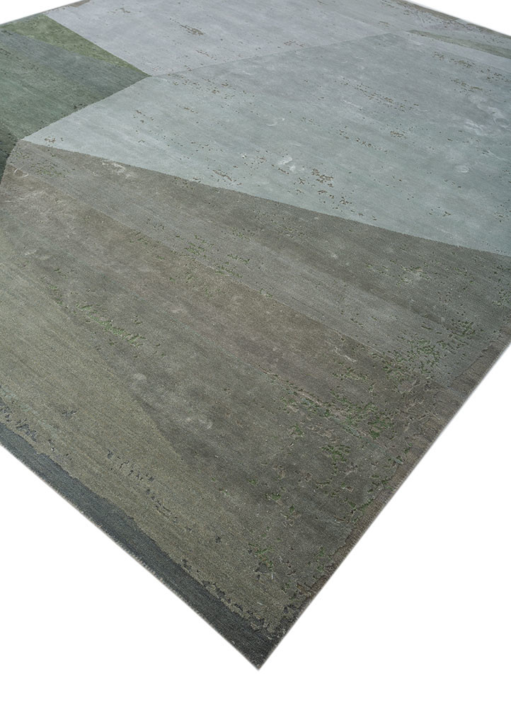 aakar by kavi blue wool and bamboo silk hand knotted Rug - FoldShot