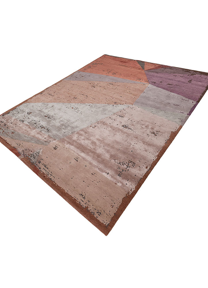 aakar by kavi red and orange wool and bamboo silk hand knotted Rug - FoldShot