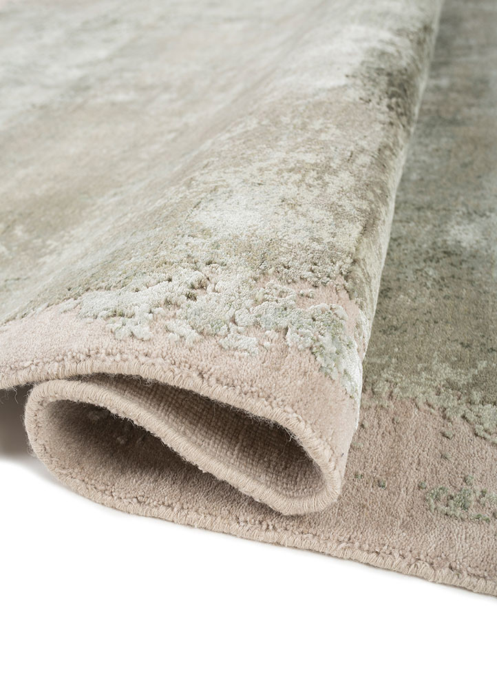 afterglow by kavi green wool and bamboo silk hand knotted Rug - FoldShot