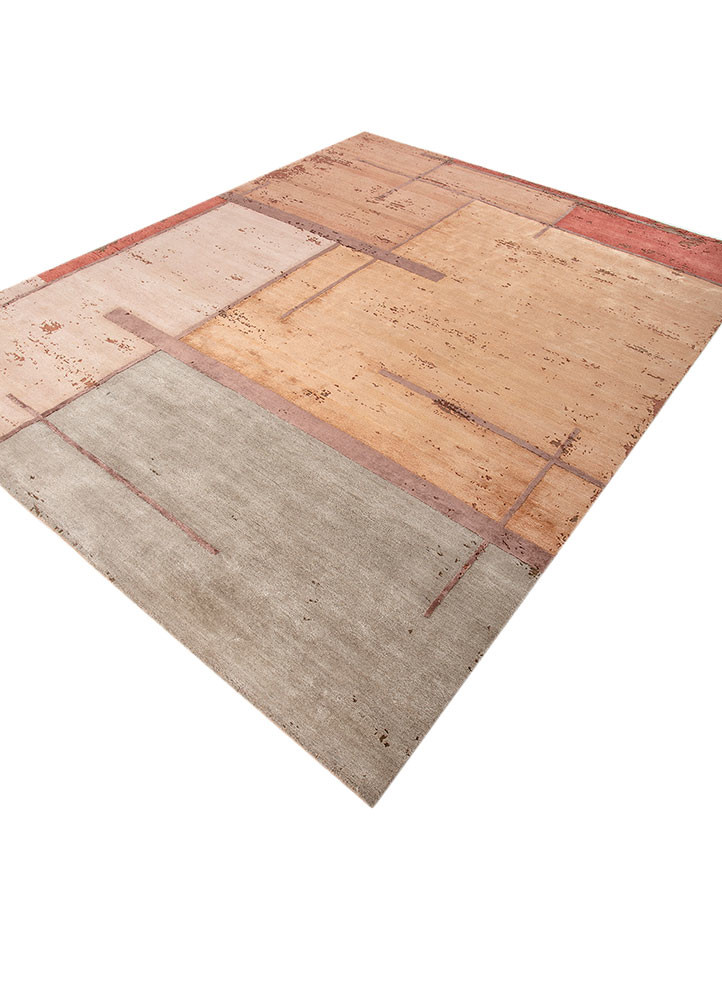 aakar by kavi red and orange wool and bamboo silk hand knotted Rug - FoldShot