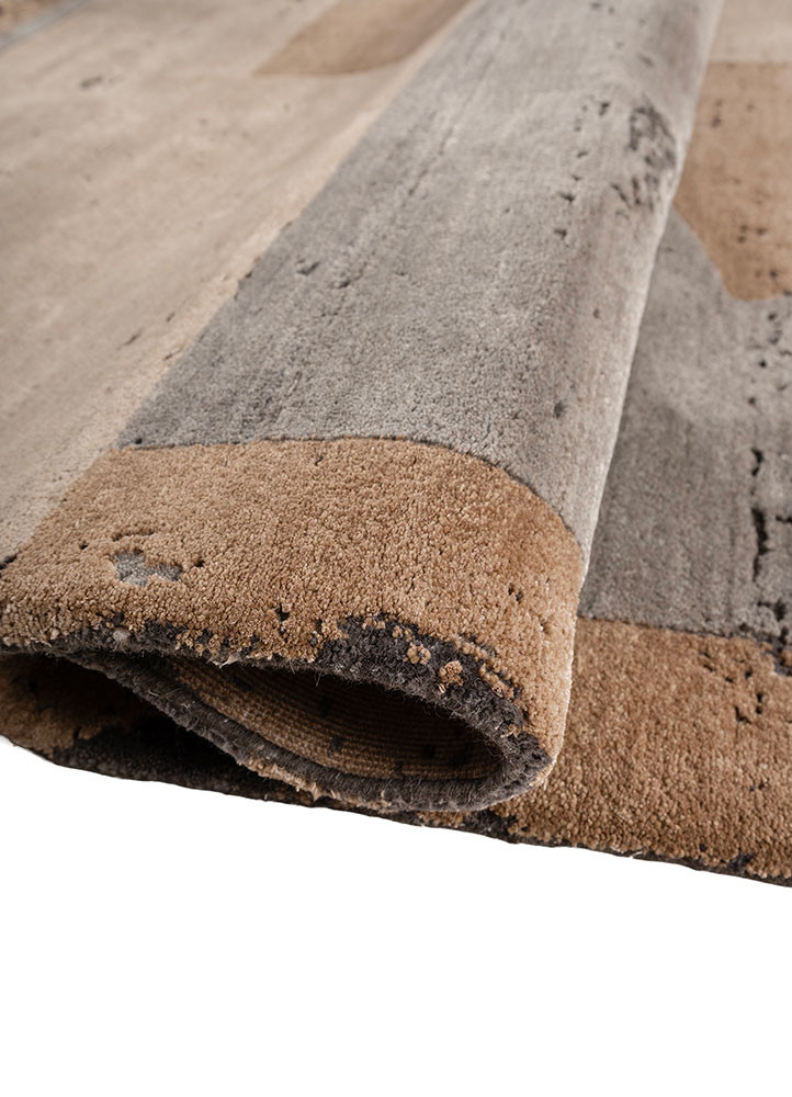 unfold by kavi beige and brown wool and bamboo silk hand knotted Rug - FoldShot