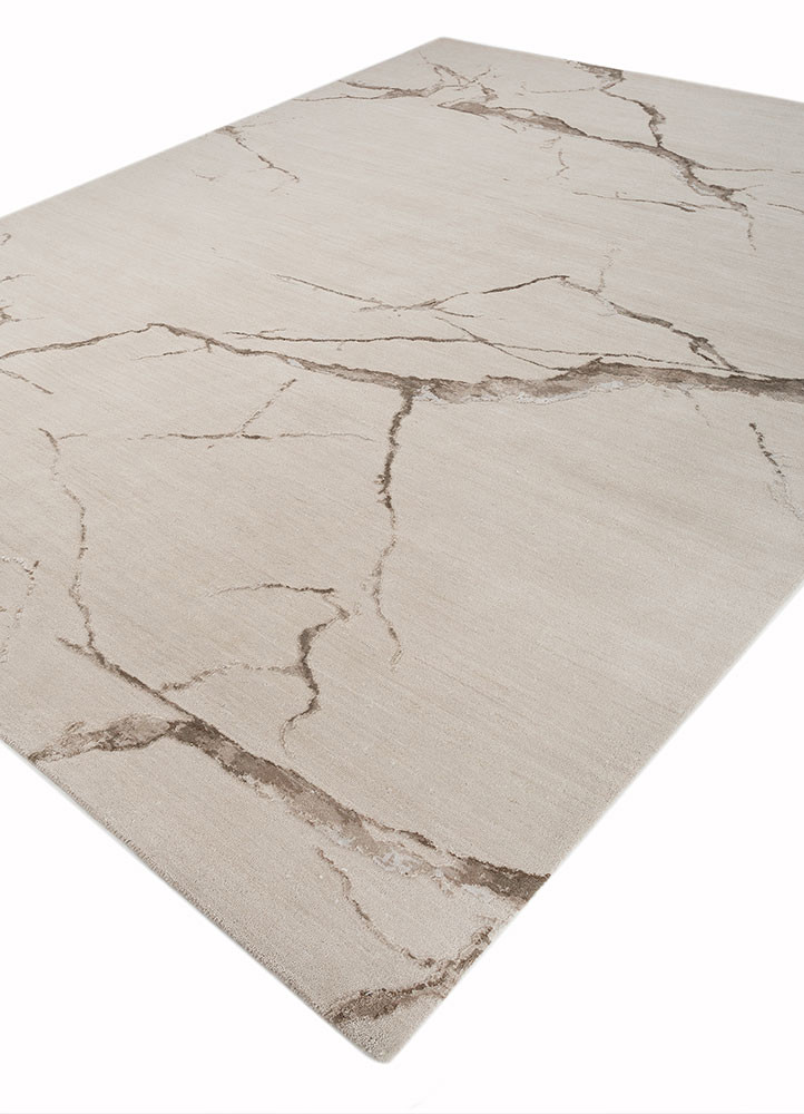 urban pause by kavi ivory wool and bamboo silk hand knotted Rug - FoldShot