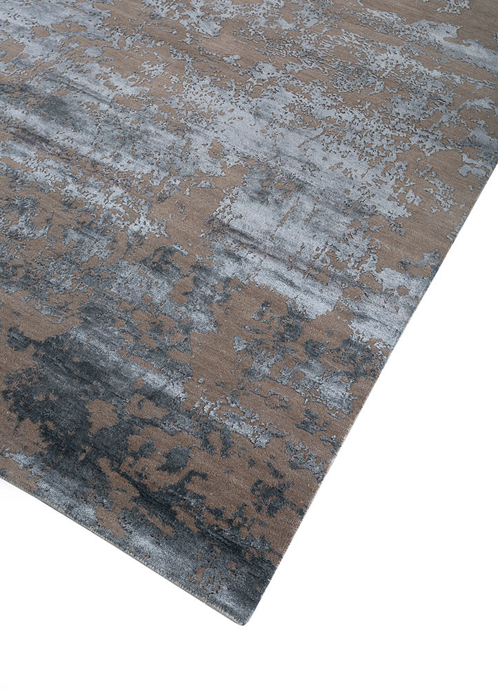 project error by kavi beige and brown wool and bamboo silk hand knotted Rug - FoldShot