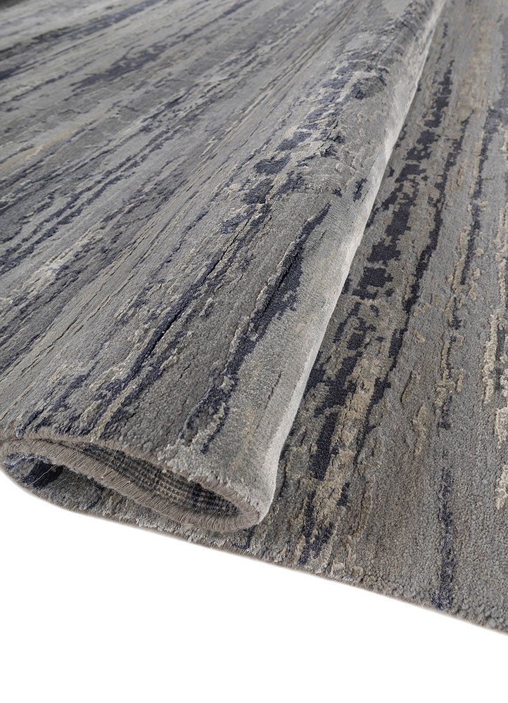 chaos theory by kavi grey and black wool and bamboo silk hand knotted Rug - FoldShot