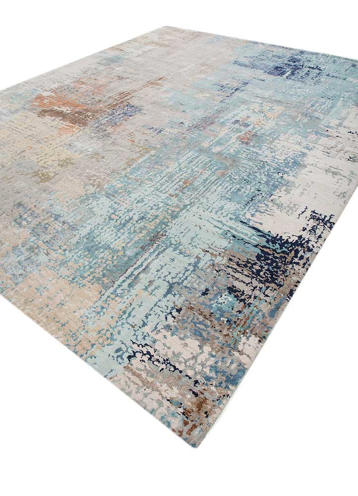 project error by kavi blue wool and bamboo silk hand knotted Rug - FoldShot