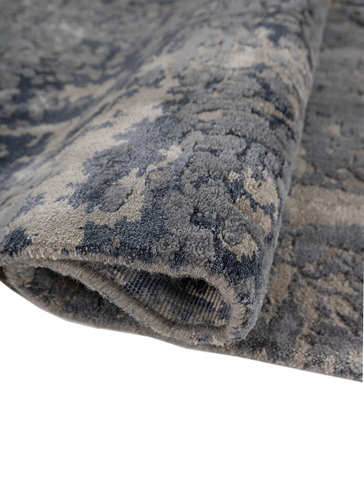 chaos theory by kavi grey and black wool and bamboo silk hand knotted Rug - FoldShot