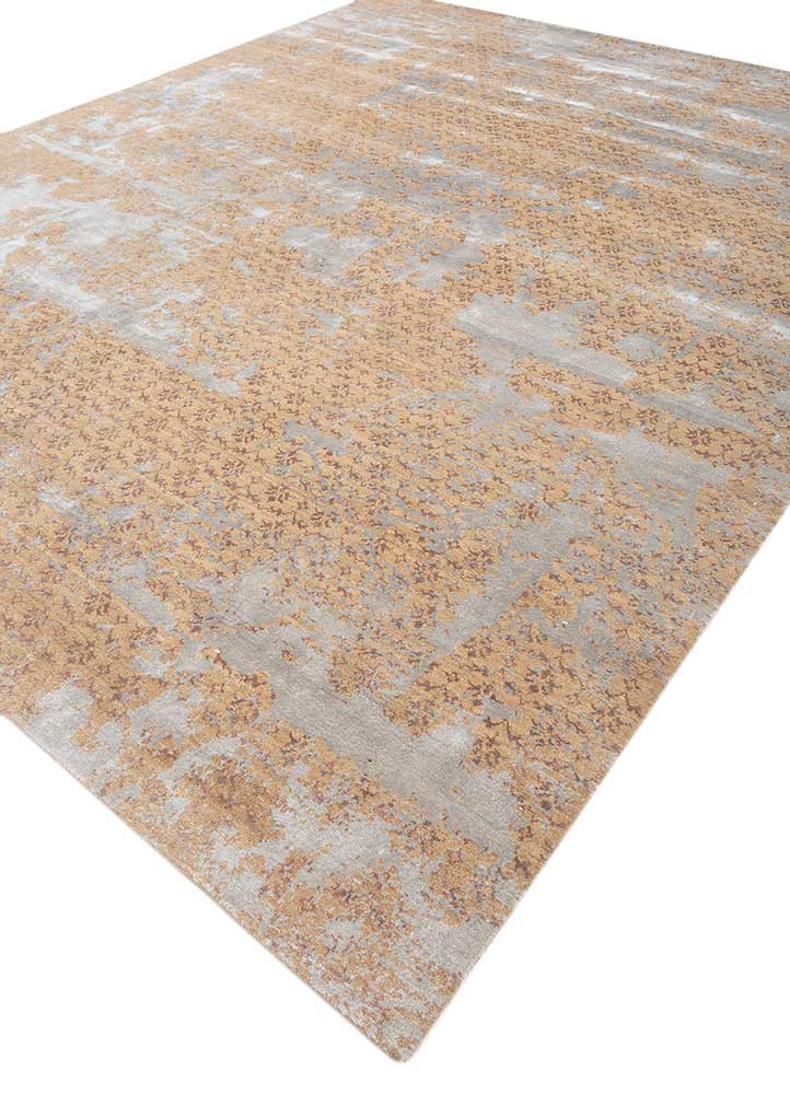 hidden by kavi beige and brown wool and bamboo silk hand knotted Rug - FoldShot