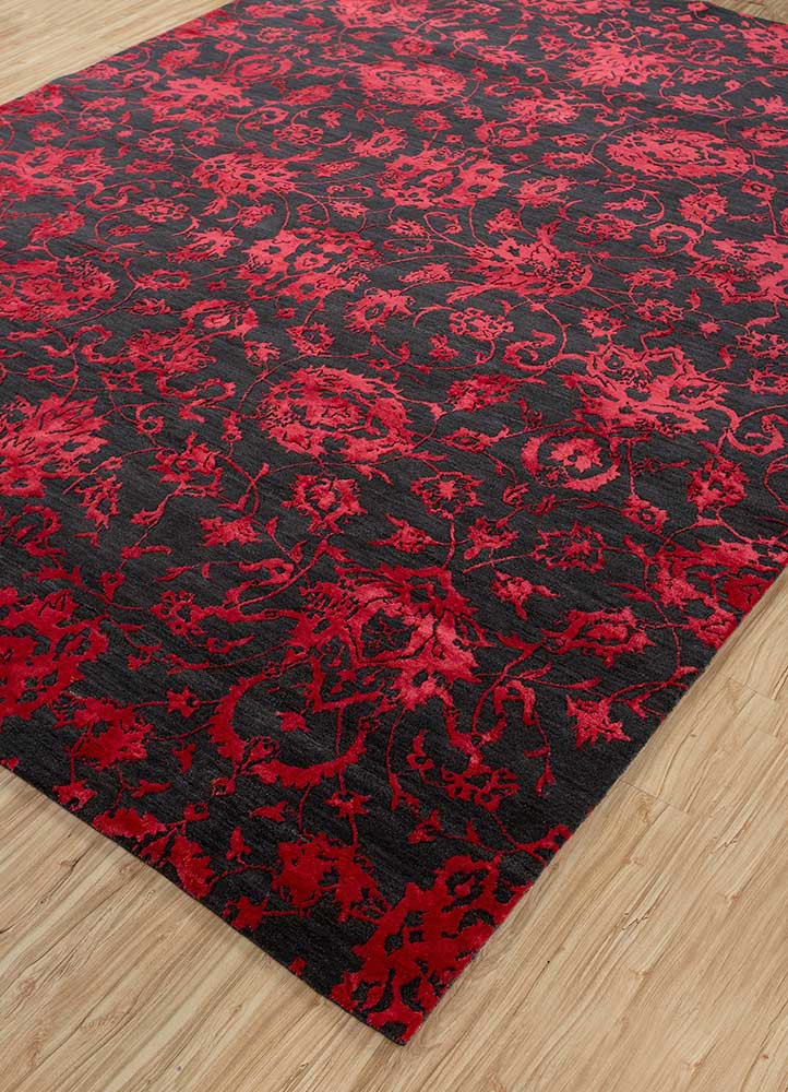 chaos theory by kavi red and orange wool and bamboo silk hand knotted Rug - FoldShot