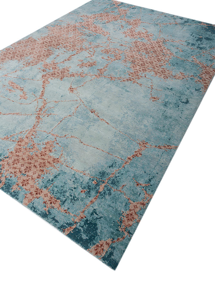 hidden by kavi blue wool and bamboo silk hand knotted Rug - FoldShot