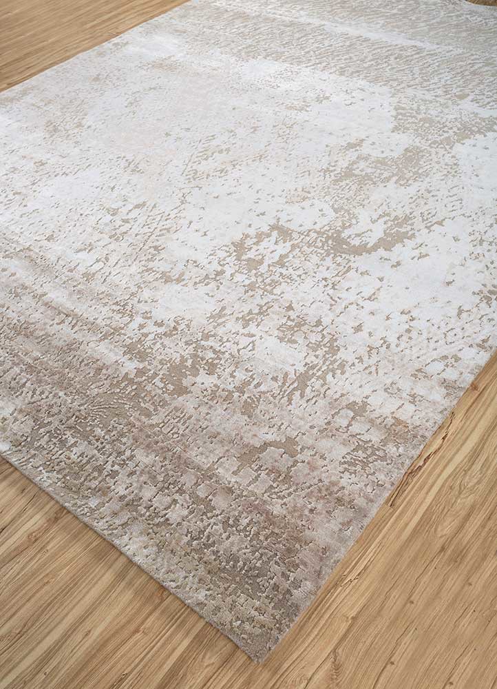 chaos theory by kavi beige and brown wool and bamboo silk hand knotted Rug - FoldShot