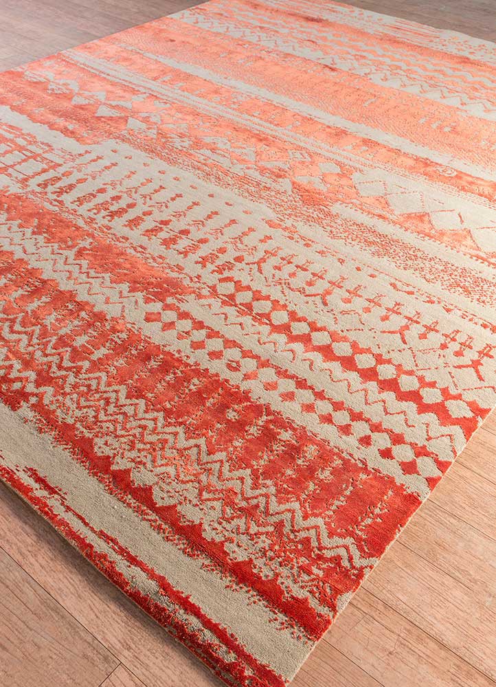 project error by kavi beige and brown wool and bamboo silk hand knotted Rug - FoldShot