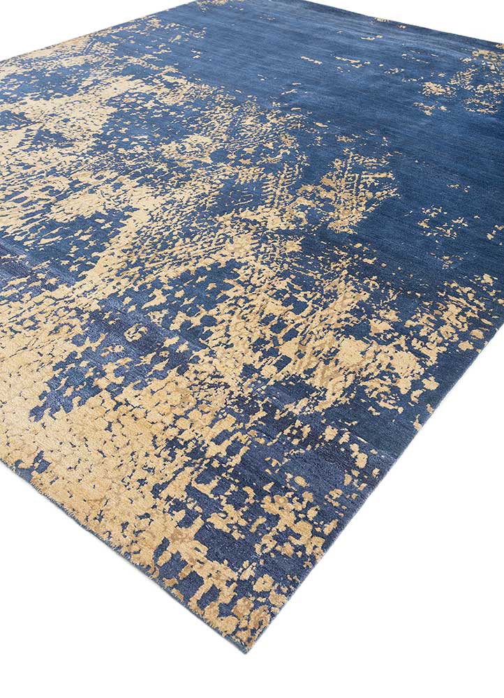 project error by kavi blue wool and bamboo silk hand knotted Rug - FoldShot