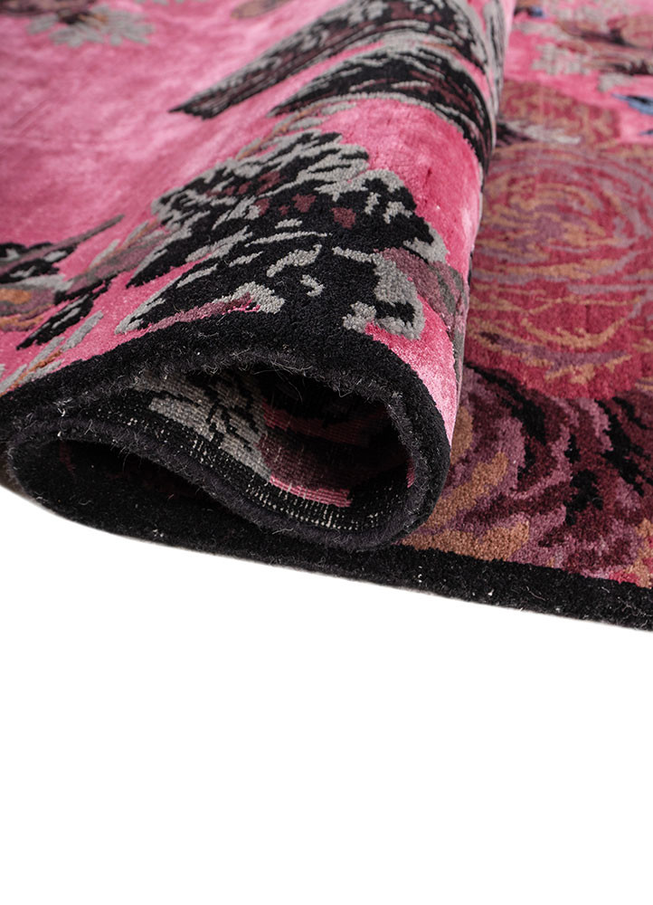 gilded age red and orange wool and bamboo silk hand knotted Rug - FoldShot