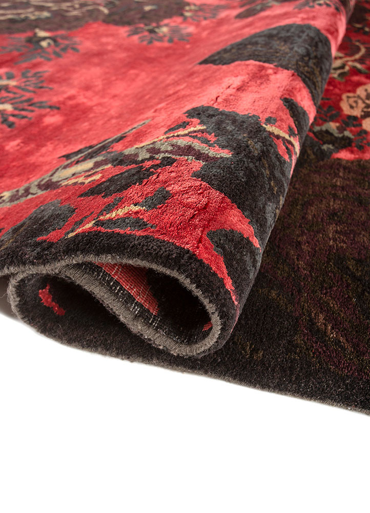 gilded age red and orange wool and bamboo silk hand knotted Rug - FoldShot gilded age red and orange wool and bamboo silk hand knotted Rug - FoldShot