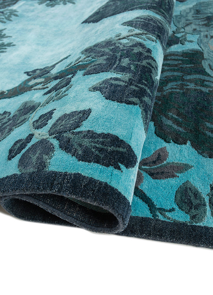 gilded age blue wool and bamboo silk hand knotted Rug - FoldShot gilded age blue wool and bamboo silk hand knotted Rug - FoldShot