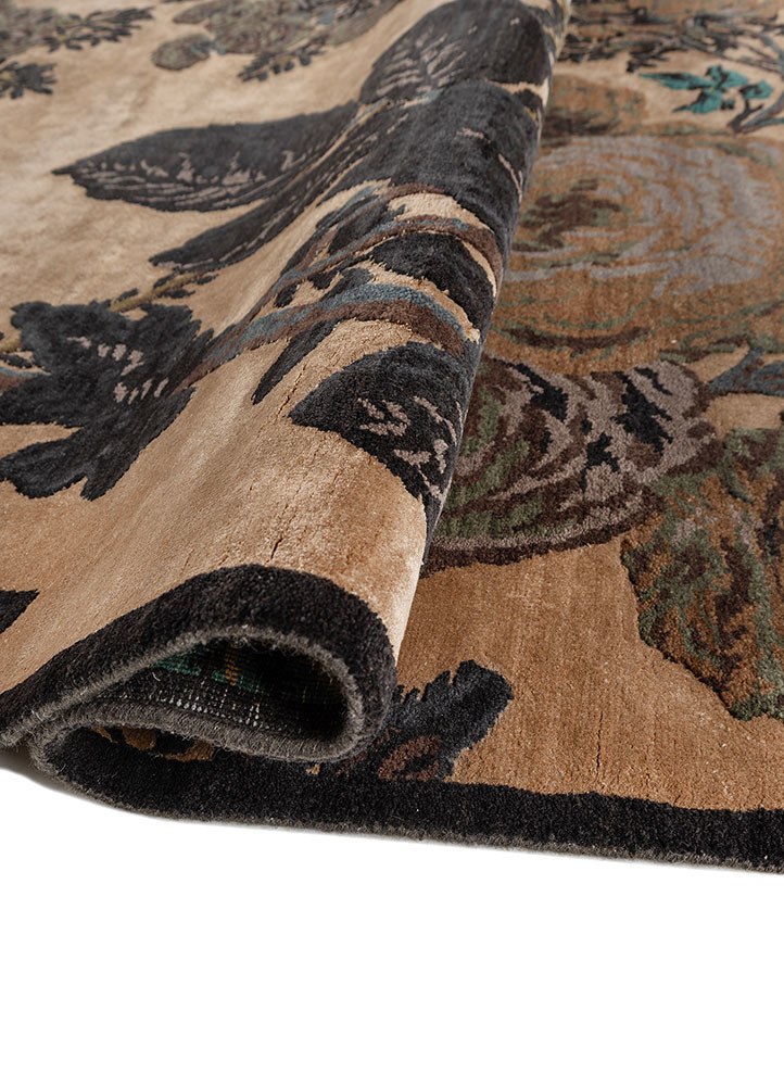 gilded age gold wool and bamboo silk hand knotted Rug - FoldShot