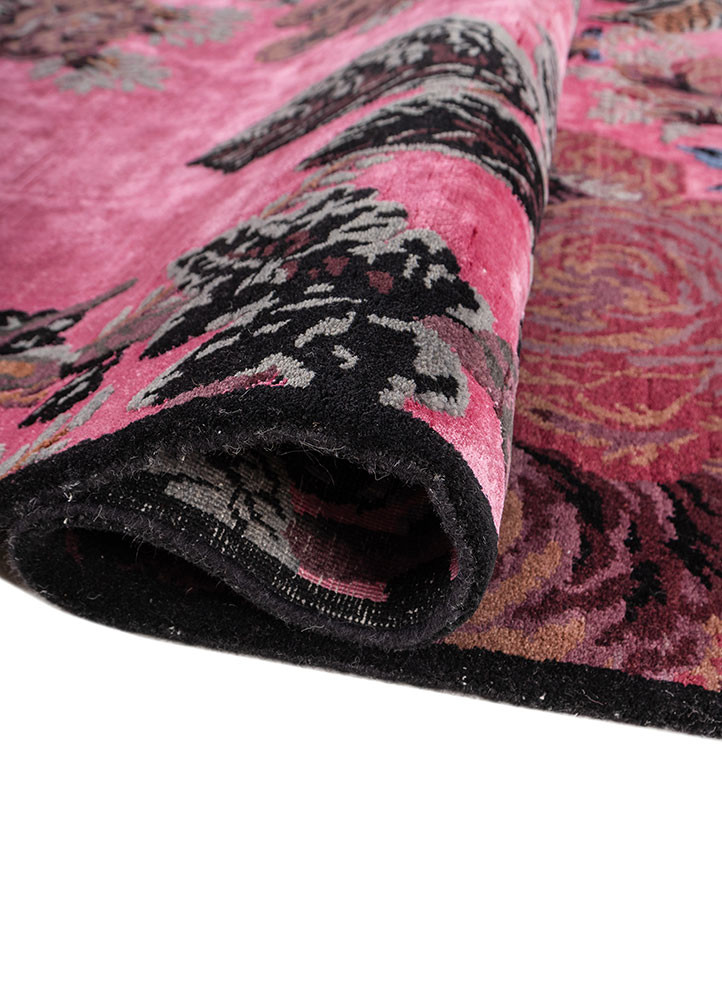 gilded age pink and purple wool and bamboo silk hand knotted Rug - FoldShot gilded age pink and purple wool and bamboo silk hand knotted Rug - FoldShot