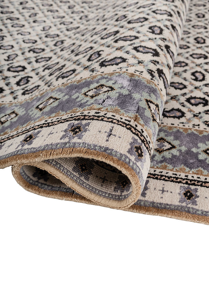 gilded age ivory wool and bamboo silk hand knotted Rug - FoldShot