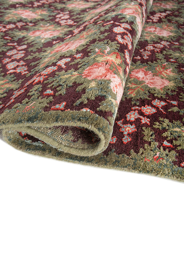 gilded age pink and purple wool and bamboo silk hand knotted Rug - FoldShot gilded age pink and purple wool and bamboo silk hand knotted Rug - FoldShot