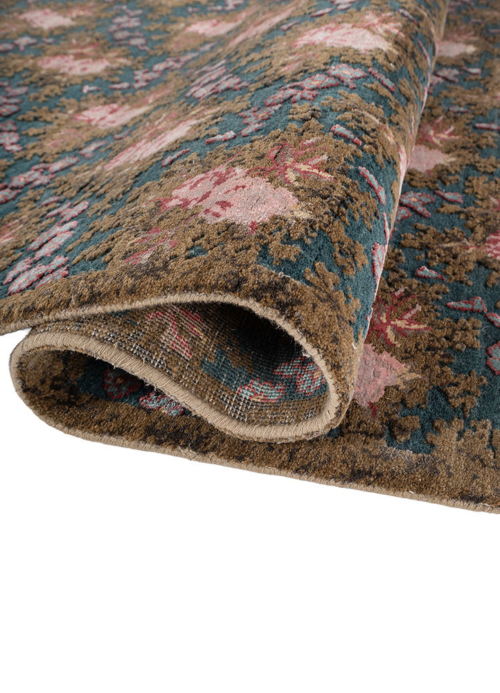 gilded age blue wool and bamboo silk hand knotted Rug - FoldShot