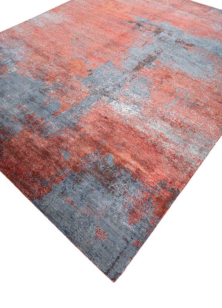 afterglow by kavi red and orange wool and bamboo silk hand knotted Rug - FoldShot