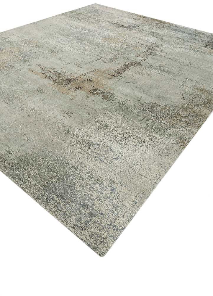 afterglow by kavi green wool and bamboo silk hand knotted Rug - FoldShot