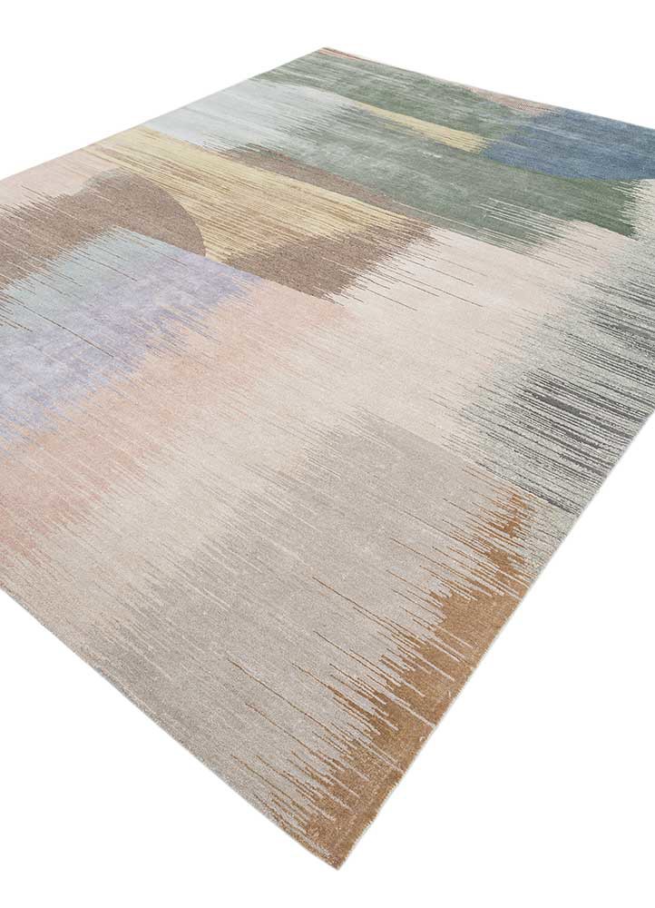 afterglow by kavi beige and brown wool and bamboo silk hand knotted Rug - FoldShot