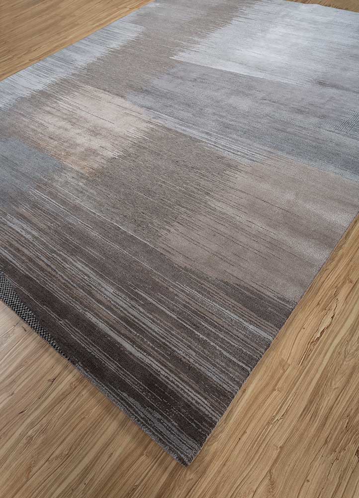 afterglow by kavi beige and brown wool and bamboo silk hand knotted Rug - FoldShot