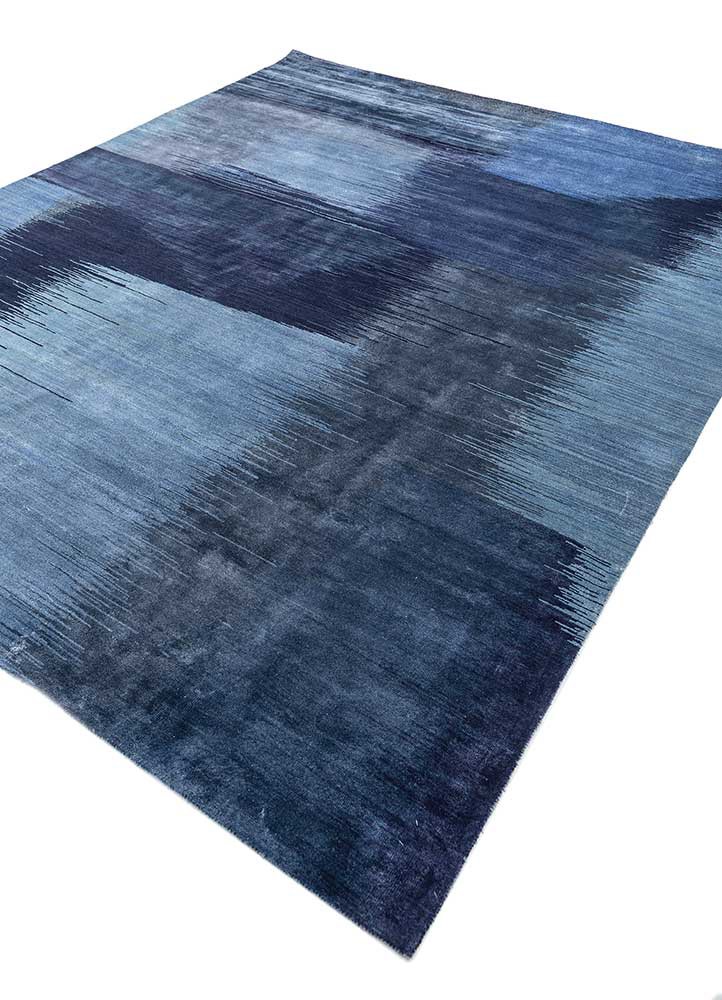 afterglow by kavi blue wool and bamboo silk hand knotted Rug - FoldShot