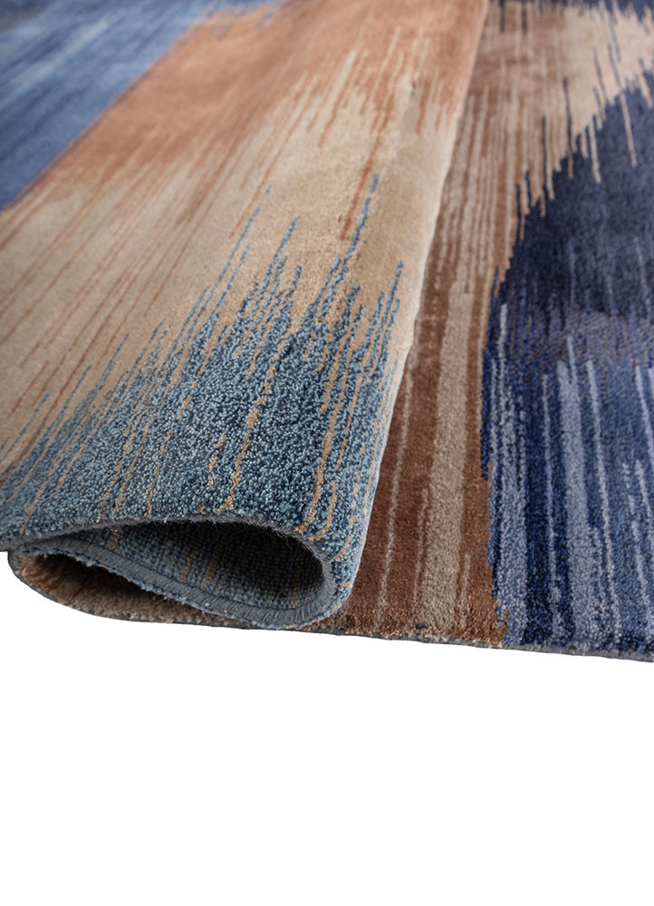 afterglow by kavi blue wool and bamboo silk hand knotted Rug - FoldShot