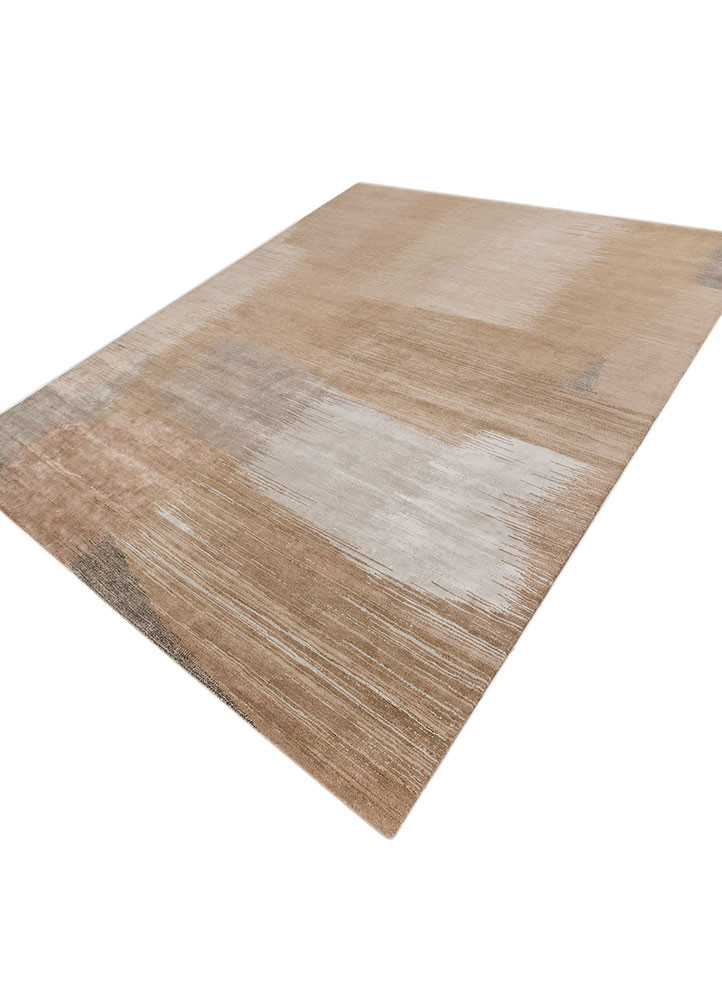 afterglow by kavi beige and brown wool and bamboo silk hand knotted Rug - FoldShot