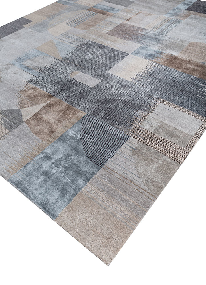 afterglow by kavi grey and black wool and bamboo silk hand knotted Rug - FoldShot